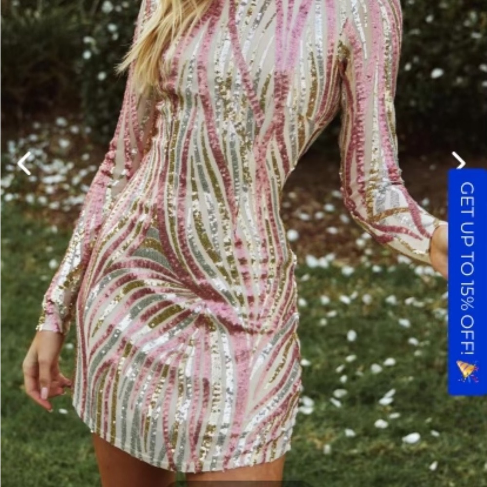 Sequin Striped Pink and Gold Dress